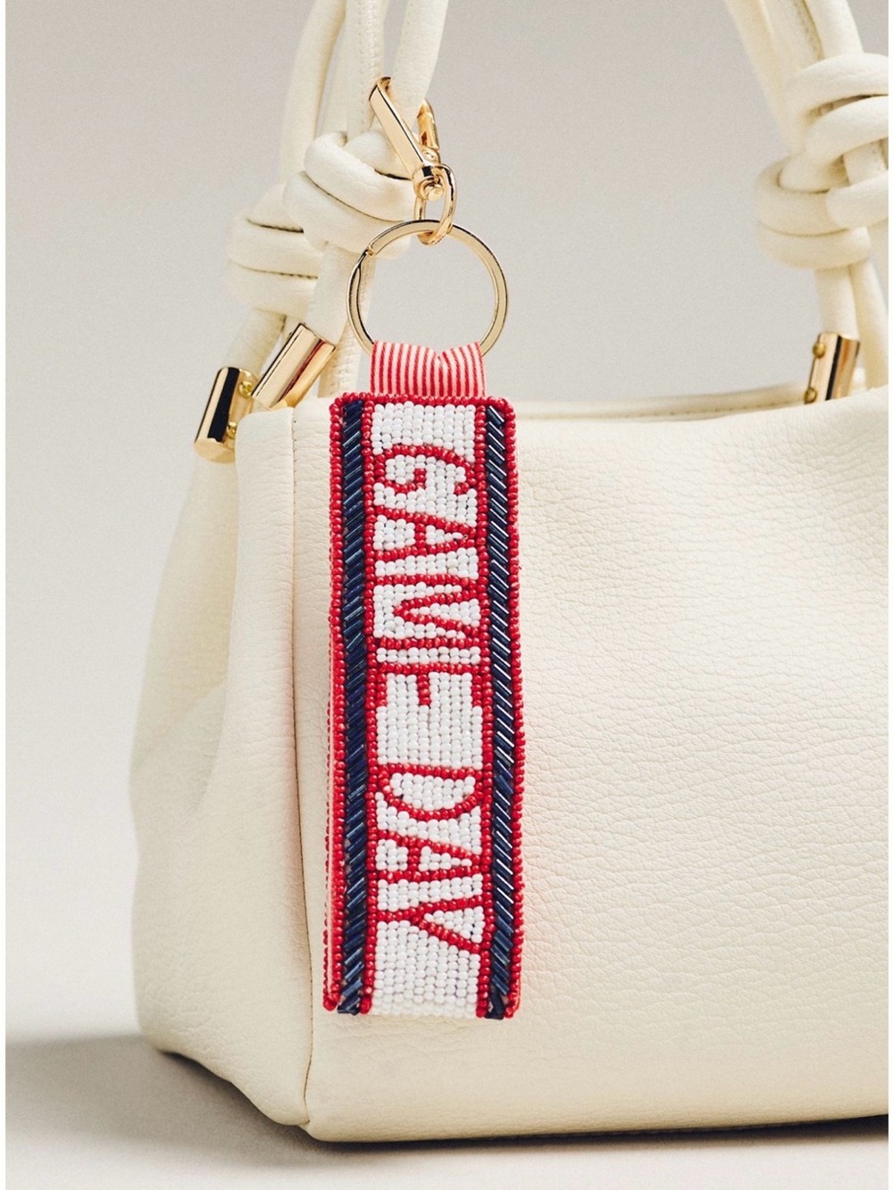 Anthropologie Beaded 'Game Day' Keychain in Red, Navy & White